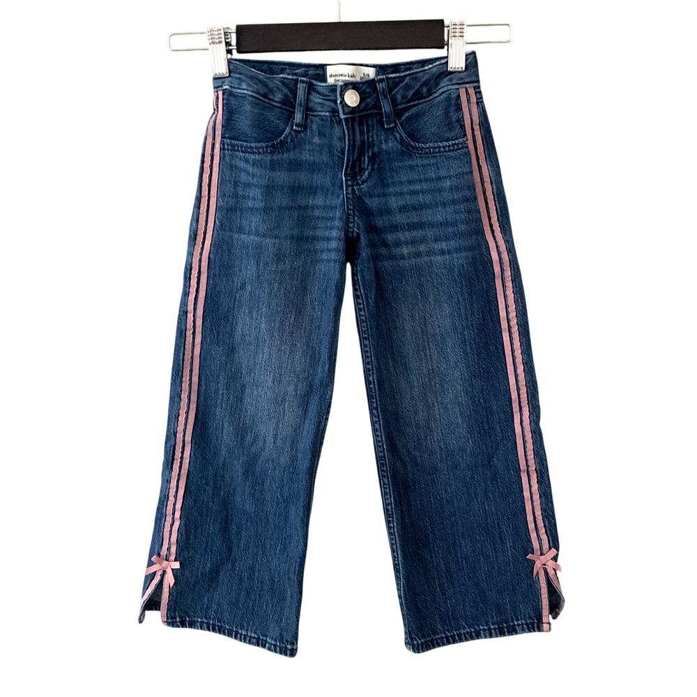 Abercrombie Kids Lightweight Low Rise Baggy Jeans Pink Stripe Bow 5/6 Regular